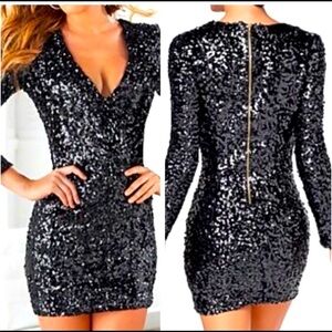 VENUS Black Sequin Mini Dress